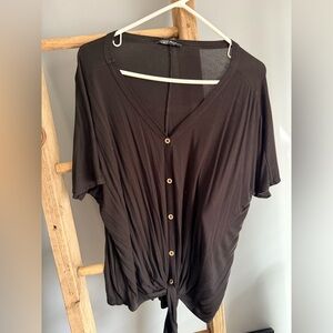 Tie-Front Button Down Top in Black